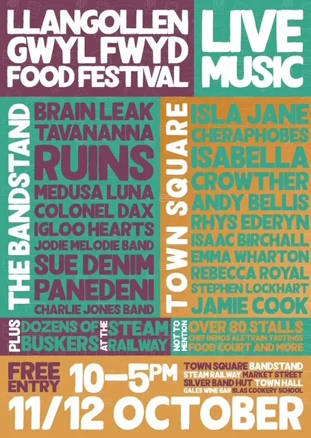 Llangollen Food Festival Music Poster showing the weekend line-up